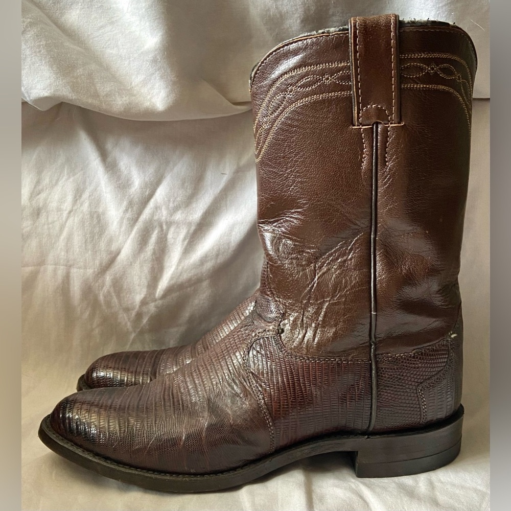 Vintage Justin Boots Men’s Exotic Lizard Roper Cowboy Boots Size 9 B Style 3114